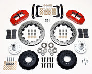 Wilwood front Superlite 6R kit for early GM factory disc spindle: red calipers and 12.88-inch drilled/slotted rotor pieces laid out