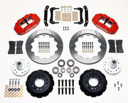 Wilwood front Superlite 6R kit for early GM factory disc spindle: red calipers and 12.88-inch slotted rotor pieces laid out