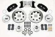 Wilwood front Dynapro 6 kit for GM/Ford pin-spindle six-piston setup: black calipers and 12.19-inch drilled/slotted rotor pieces laid out