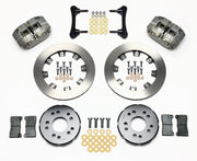 Wilwood front Narrow Dynapro kit for later Mustang front drag arrangement: gray calipers and 11.75-inch plain-face rotor pieces laid out