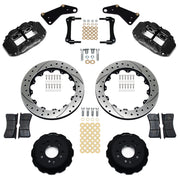 Wilwood front Superlite 6R kit for Corvette C2/C3 front hub setup: black calipers and 13.06-inch drilled/slotted rotor pieces laid out