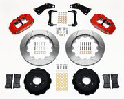 Wilwood front Superlite 6R kit for Corvette C2/C3 front big-brake layout: red calipers and 14.00-inch slotted rotor pieces laid out