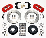 Wilwood front AERO6 kit for ProSpindle AERO6 mounting: red calipers and 14.00-inch slotted rotor pieces laid out