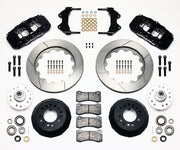 Wilwood front AERO6 kit for ProSpindle AERO6 mounting: black calipers and 14.00-inch slotted rotor pieces laid out