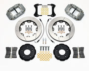 Wilwood front Forged Superlite 4R kit for Camaro/Firebird road-race spindle: gray calipers and 12.19-inch slotted rotor pieces laid out