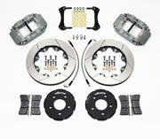 Wilwood front Forged Superlite 4R kit for Mustang road-race disc spindle: gray calipers and 12.19-inch slotted rotor pieces laid out