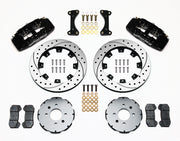Wilwood front Dynapro 6 kit for Honda/Acura 262 mm factory spindle: black calipers and 12.19-inch drilled/slotted rotor pieces laid out