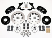 Wilwood front Dynapro 6 kit for Tri-Five Chevrolet drum spindle: black calipers and 12.19-inch plain-face rotor pieces laid out