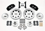 Wilwood front Dynapro 6 kit for GM 11-inch-spindle Dynapro conversion: black calipers and 12.19-inch drilled/slotted rotor pieces laid out