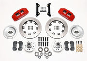 Wilwood front Dynapro 6 kit for GM 11-inch-spindle Dynapro conversion: red calipers and 12.19-inch plain-face rotor pieces laid out