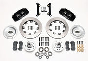 Wilwood front Dynapro 6 kit for GM 11-inch-spindle Dynapro conversion: black calipers and 12.19-inch plain-face rotor pieces laid out