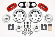 Wilwood front Dynapro 6 kit for early Ford drum spindle: red calipers and 12.19-inch drilled/slotted rotor pieces laid out