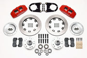 Wilwood front Dynapro 6 kit for early Ford drum spindle: red calipers and 12.19-inch plain-face rotor pieces laid out