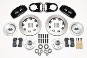 Wilwood front Dynapro 6 kit for early Ford drum spindle: black calipers and 12.19-inch plain-face rotor pieces laid out
