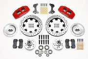 Wilwood front Dynapro 6 kit for ProSpindle Dynapro mounting: red calipers and 12.19-inch drilled/slotted rotor pieces laid out
