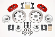 Wilwood front Dynapro 6 kit for ProSpindle Dynapro mounting: red calipers and 12.19-inch plain-face rotor pieces laid out