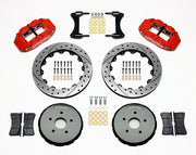 Wilwood front Superlite 6R kit for Matrix FWD 2.4L front hub: red calipers and 12.88-inch drilled/slotted rotor pieces laid out