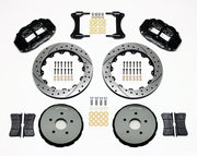 Wilwood front Superlite 6R kit for Matrix FWD 2.4L front hub: black calipers and 12.88-inch drilled/slotted rotor pieces laid out