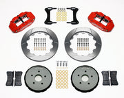 Wilwood front Superlite 6R kit for Matrix FWD 2.4L front hub: red calipers and 12.88-inch slotted rotor pieces laid out