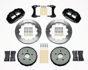 Wilwood front Superlite 6R kit for Matrix FWD 2.4L front hub: black calipers and 12.88-inch slotted rotor pieces laid out