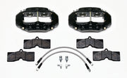 Wilwood Corvette C2/C3 front D8-4 replacement kit, black calipers: pads, braided hoses and fittings laid out