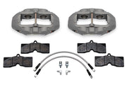 Wilwood Corvette C2/C3 front D8-4 replacement kit, gray calipers: pads, braided hoses and fittings laid out