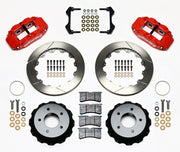 Wilwood Corvette C4 Rear Brake Kit, Red Calipers and BP-20, red calipers and slotted rotor components laid out
