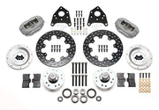 Wilwood Ford/Mercury Front Drag Brakes, 11.75-Inch Steel Rotors, gray calipers and drilled rotor components laid out