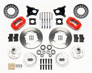 Wilwood Red AMC Front Brakes for Kelsey-Hayes Spindles, red calipers and plain rotor components laid out