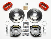 Wilwood Javelin Rear Brake Kit with Red Dynapro Calipers, red calipers and plain rotor components laid out