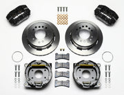 Wilwood Javelin Rear Brakes, Black Low-Profile Calipers, black calipers and plain rotor components laid out