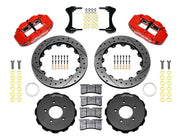 Wilwood Red Civic/CR-Z Front Brakes, Drilled/Slotted Rotors, red calipers and drilled/slotted rotor components laid out