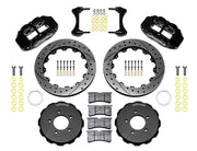 Wilwood Honda Civic/CR-Z Front Brakes, 12.88-Inch SRP Rotors, black calipers and drilled/slotted rotor components laid out
