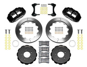 Wilwood Civic/CR-Z Front Brakes, Black Six-Piston GT Kit, black calipers and slotted rotor components laid out