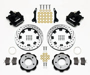 Wilwood Honda Civic Si Rear Brake Kit, Black SRP Package, black calipers and drilled/slotted rotor components laid out