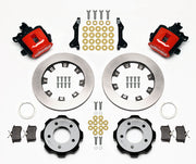 Wilwood Honda Civic Si Rear Brake Kit, Red Cable Parking, red calipers and plain rotor components laid out