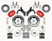 Wilwood Red Dynalite Front Brakes for 1965–1968 Chevrolet, red calipers and drilled/slotted rotor components laid out