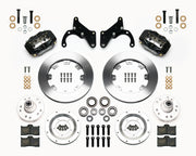 Wilwood Black Chevy Front Brakes, 12.19-Inch Rotors and Hubs, black calipers and plain rotor components laid out