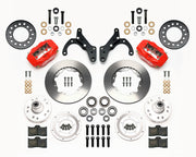 Wilwood C3/Full-Size Chevrolet Front Plain-Rotor Brake Kit, red calipers and plain rotor components laid out