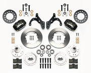Wilwood Black C3/Full-Size Chevy Front Brakes, Plain Rotors, black calipers and plain rotor components laid out