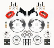 Wilwood Red Dynalite Front Brakes, Chevy Plain 12.19-Inch Rotors, red calipers and plain rotor components laid out