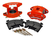Wilwood Front Red D154 Brakes, 1.04-Inch Rotor Width, paired red calipers, pads and slide pins, closer product view