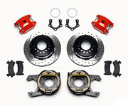 Wilwood Red Mopar/Dana Rear Brakes with SRP Rotors, red calipers and drilled/slotted rotor components laid out