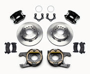 Wilwood Black Mopar/Dana Rear Kit, Plain 12.19-Inch Rotors, black calipers and plain rotor components laid out
