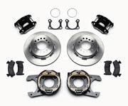 Wilwood Big Ford Plain-Rotor Rear Brakes, 2.36-Inch Axle Offset, black calipers and plain rotor components laid out