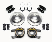 Wilwood Black Snap-Ring Rear Brakes, Mopar/Dana Plain Rotors, black calipers and plain rotor components laid out