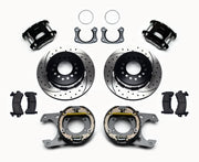 Wilwood Black Forward-Mount Rear Brakes, Big Ford SRP Kit, black calipers and drilled/slotted rotor components laid out