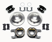 Wilwood Rear Brakes, Big Ford Forward-Caliper Black Kit, black calipers and plain rotor components laid out