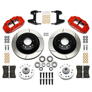 Wilwood Red Front Brake Kit for Mustang II, Pinto and Bobcat, red calipers and slotted rotor components laid out