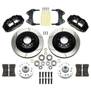 Wilwood Black ProSpindle Front Brakes, Six-Piston GT Kit, black calipers and slotted rotor components laid out